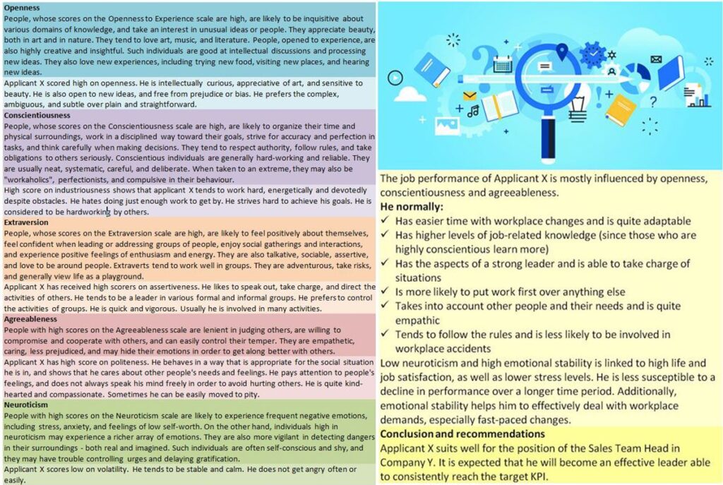 AI-based personality assessment - Text recommendations