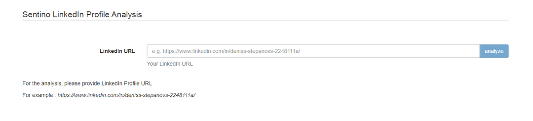 Sentino LinkedIn Profile Analysis - Link submission page